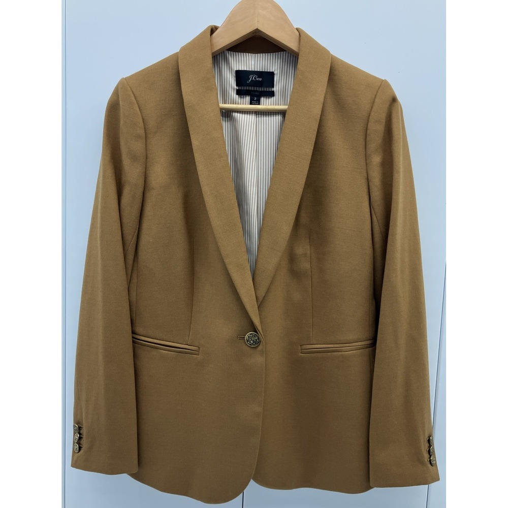J. Crew Parke Wool Blazer Caramel Tan Women's Size 2 Gold Lion Buttons